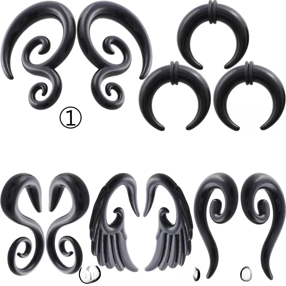 1 para akrylowe 1.6-10mm czarne fałszywe spiralne ucho stożkowe wskaźnikiTwist ekspandery kolczyk oszust Piercing biżuteria do ciała — zdjęcie 2