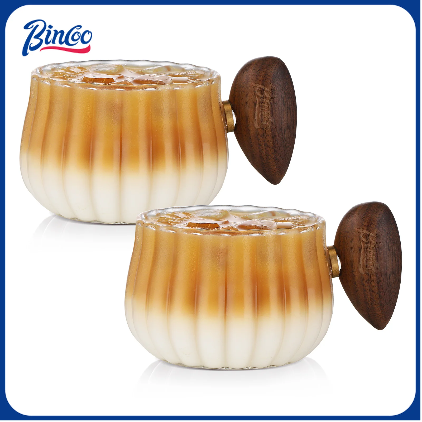 

Стеклянная кофейная чашка Bincoo, 250 мл, с ручкой из орехового дерева, минималистичная кружка, ретро чашка для латте, эспрессо, американская чашка для пива со льдом