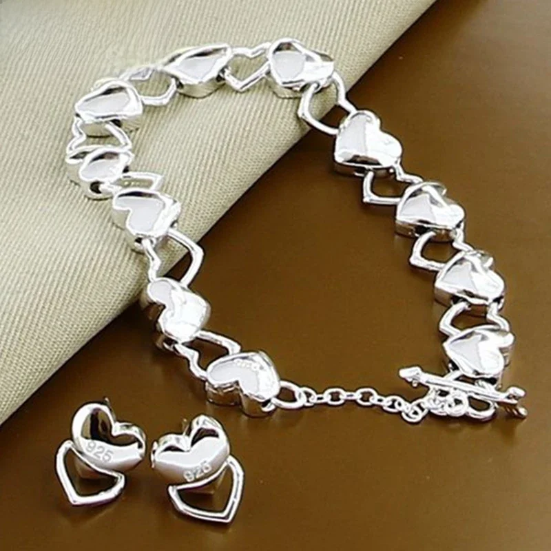 DOTEFFIL 925 Sterling Silver Heart Bransoletka Zestaw kolczyków dla kobiety Mężczyzna Ślub Zaręczyny Impreza Moda Biżuteria z urokiem — zdjęcie 2