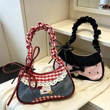 Fashion Grid Mini Handbags Adjustable Shoulder Strap Korean Hand-held Commuting Bag…