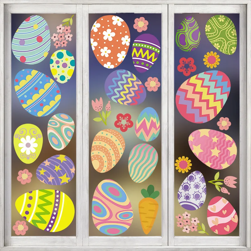 10pcs Easter Window Clings Decorations Stickers Colorful Easter Eggs Double Sided Reusable Spring Party Supplies Gifts For Kids