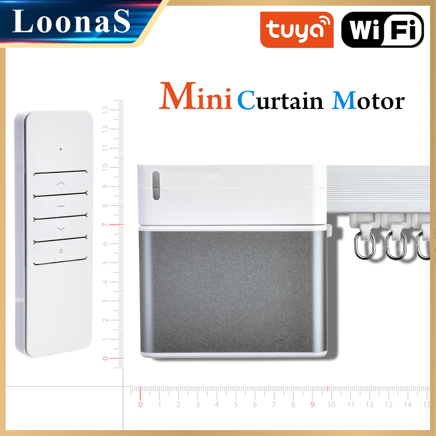 Loonas Tuya WiFi Smart Home Electric Mini Curtain Motor System Customized 1.3mm Rail with RF Remote Support Alexa & Google Home