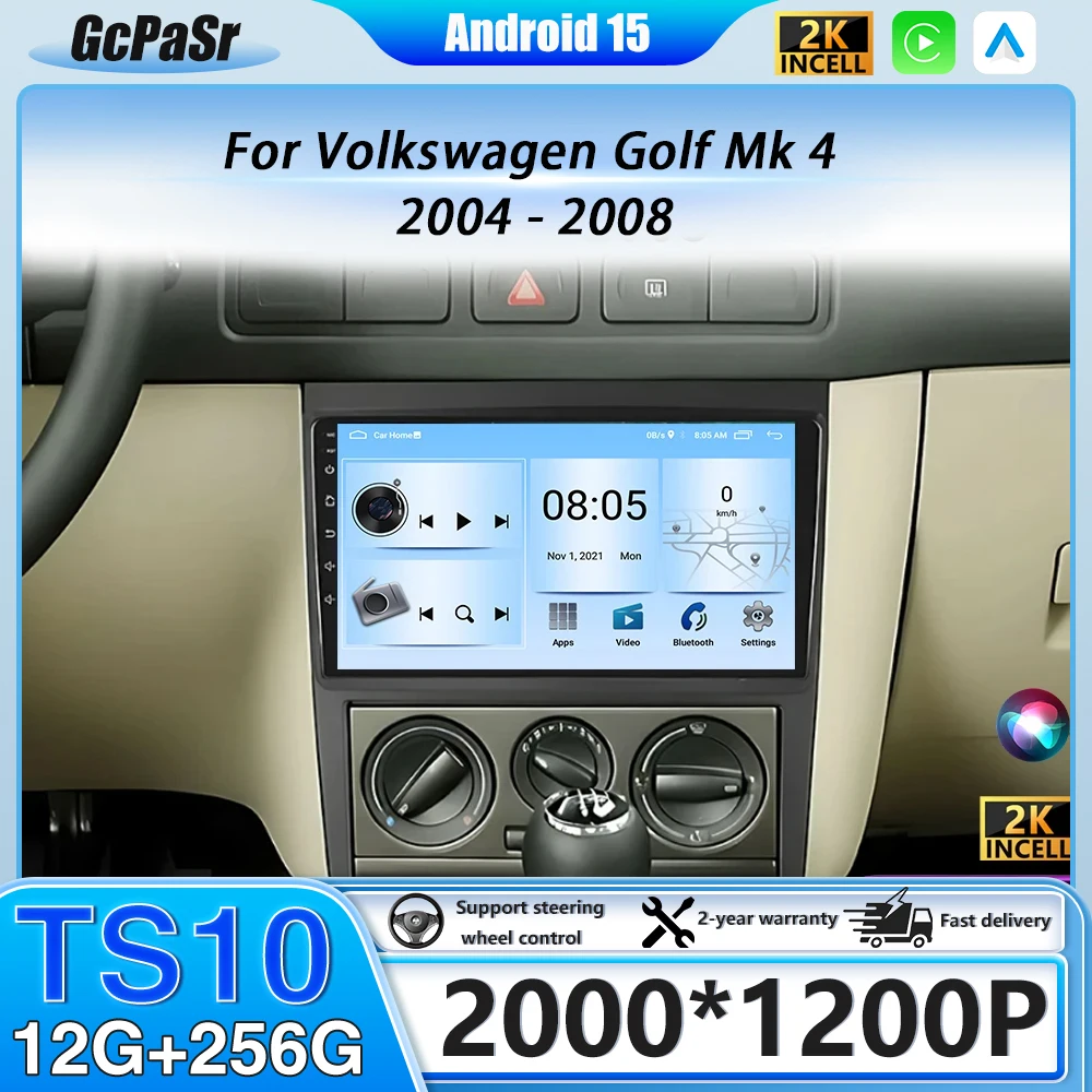 Radio Multimedia para Auto Android 16 para Volkswagen Golf Mk 4 2004-2008, Reproductor de Video, Navegación GPS, WiFi, Android Auto, No 2 Din, 4G