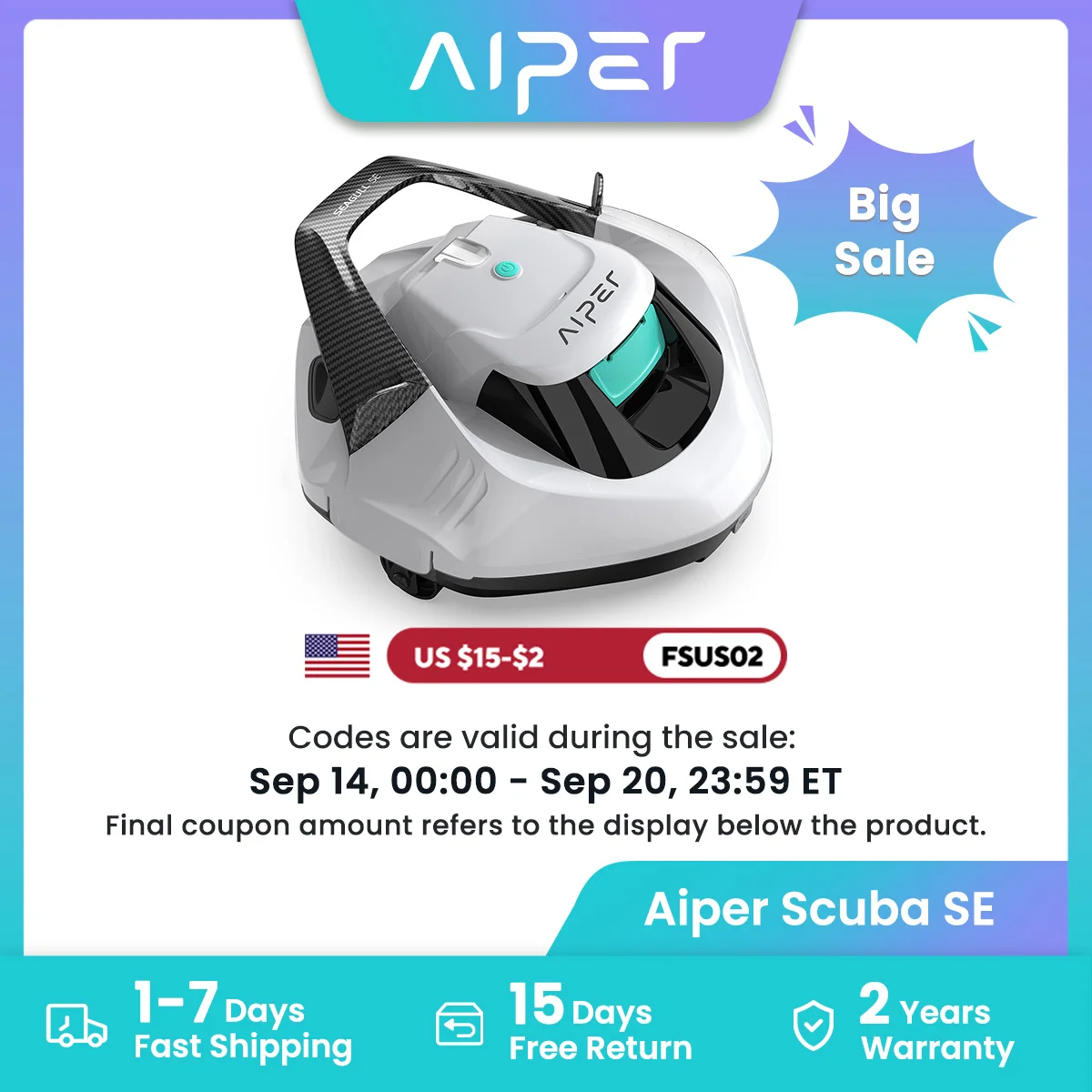 Seagull SE 2025 AIPER Cordless  Pool Robot Cleaner with 1200GPH Strong Suction, 90 Mins Runtime, LED Indicator,Pool Vacuum for Above-Ground Pool up to 40 Feet, Refurbished,White