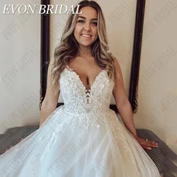 EVON gelin Backless artı boyutu gelinlik spagetti sapanlar A-Line v yaka tül gelinlikler aplike Boho Vestido De Vestido