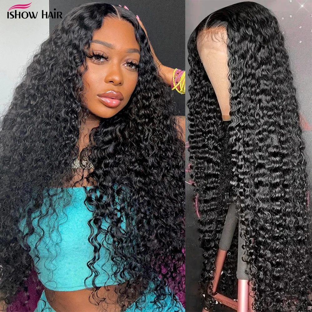 Ishow Upgrade 7x6 Natural Color Water Wave Lace Front 100% Human Hair Wig Glueless Lace Frontal Wig Brazilian Water Wave Wigs