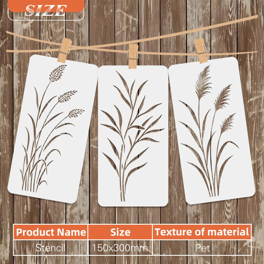 6PCS 1530cm Reeds Stencil, DIY Nature Pattern Template for Wall, Canvas, Furniture, and Fabric – Reusable, High-Quality PET Mate