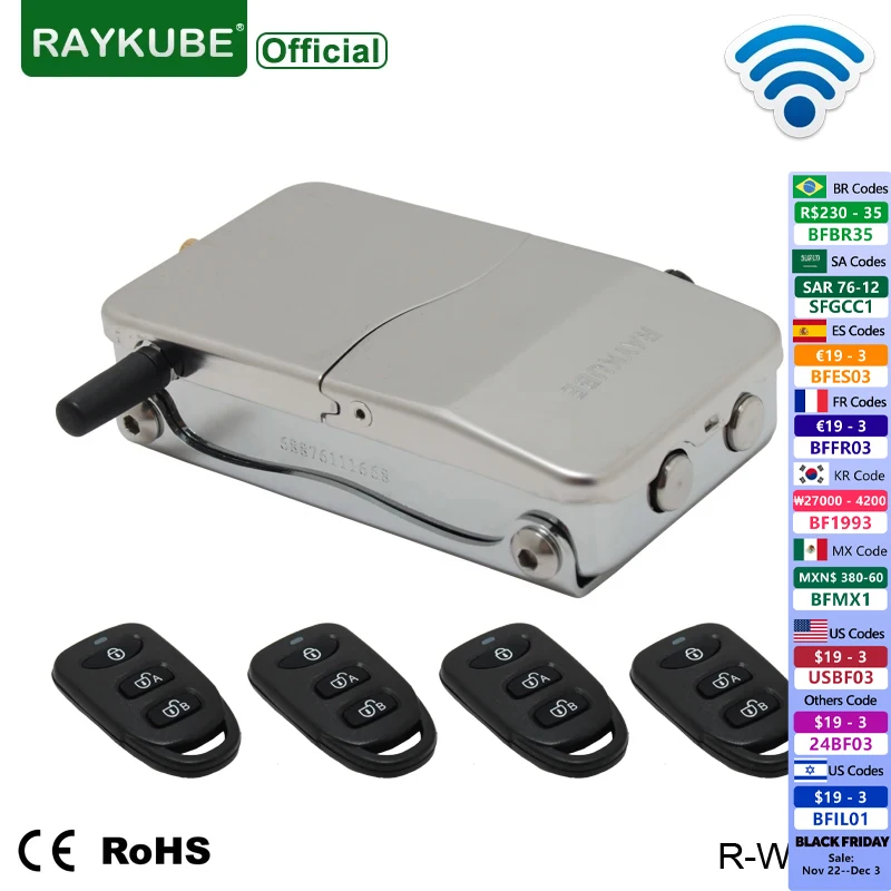 RAYKUBE Electronic Door Lock With Remote Control Keys Opening Invisible Intelligent Lock Wireless Keyless Door Lock R-W39