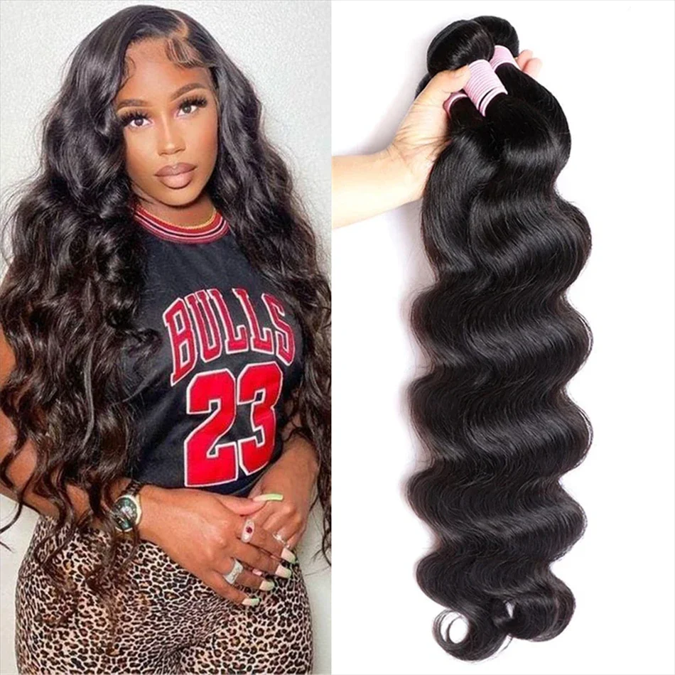 Natural Black Brazilian Body Wave Human Hair Bundles 100% Human Hair Weave Remy Hair Extensions For Women 1/3/4pcs