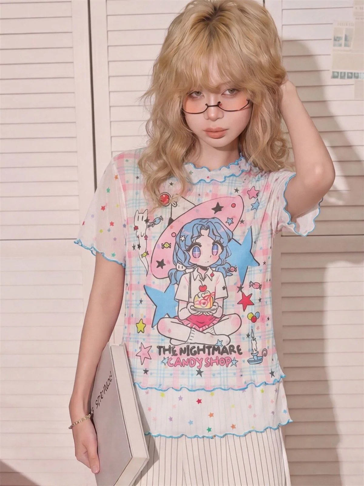 Summer Grunge Clothing - かわいいTシャツ レディース 漫画プリント 面白い 可愛い グラフィティ