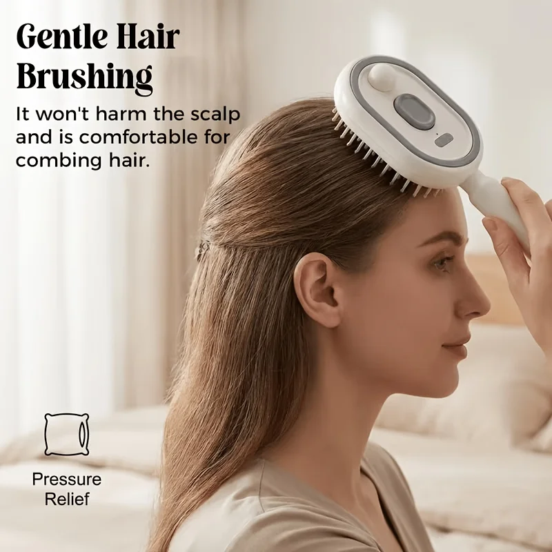 Electric Hair Brush Scalp Massager with Fine Mist Anti Static Detangling Soft Comb Teeth Self Cleaning Portable Cordless Design