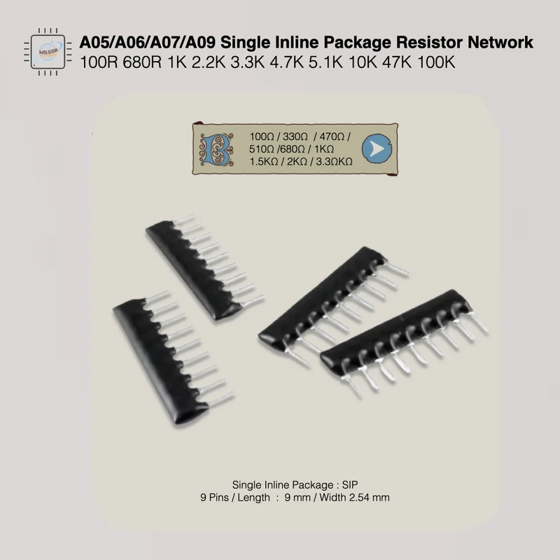 10 Teile/los NEUE A05/A06/A07/A09 Einzigen Inline Paket Widerstand Netzwerk Toleranz 5% 100R/680R/1K/2,2K/3,3K/4,7K/5,1K/10K/47K/100K