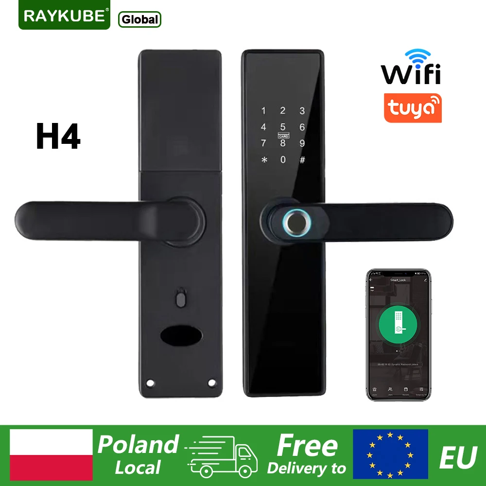 RAYKUBE H4 Tuya Electronic Lock Free Delivery From PL to EU Countries Wifi Smart Door Lock Fingerprint Lock Password IC Card Key