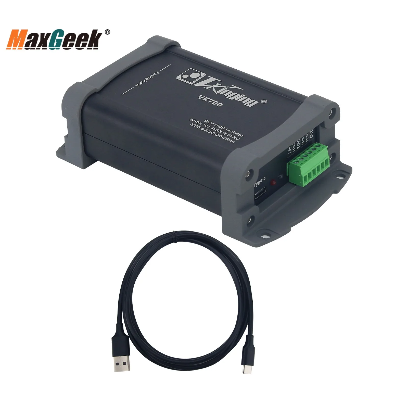 Maxgeek VKinging VK700 5KV USB Isolator 24bit Data Acquisition Card DAQ for 102.4K Sampling ADC/IEPE/0-20mA