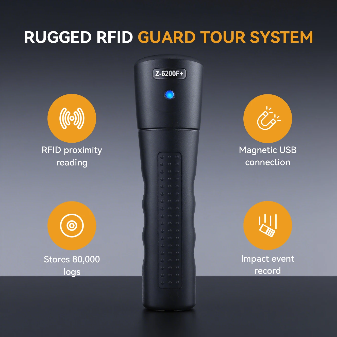 ZOOY Z-6200F+ RFID Guard Tour System, IP67 Waterproof Patrol Reader, Automatic Card Reading, Durable Design with Free Software