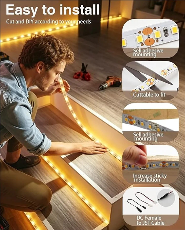 CRI + 90 5m 600 LED 2835 Hervorgehobener LED-Streifen 5m, 24V 12V Flexibles Lichtband 120 LED/m Hochheller LED-Streifen Weiß/Warmweiß – Detail 2