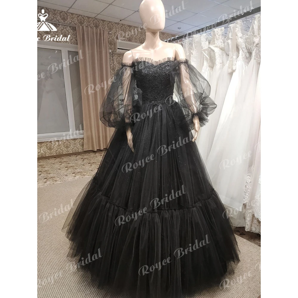 Black Sexy Sweetheart Puff Sleeve Lace Up Beading A Line Wedding Dress For Women Boho Bridal Gowns Vestidos De Novia Prom Dress