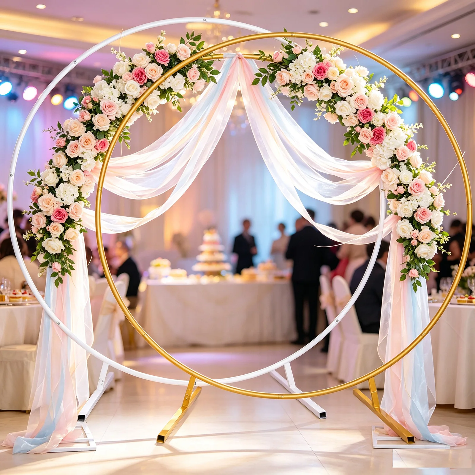 Arco circolare in metallo 2,2x2,2 m per decorazioni con palloncini e fiori, supporto per archi utilizzato per matrimoni, feste di compleanno, baby shower, celebrazioni di eventi aziendali, decorazioni