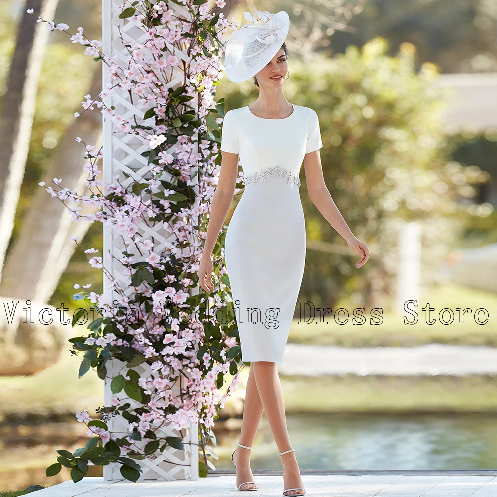 Vestidos Elegantes para madre de la novia, 2 piezas, cuello de Joya, mangas 3/4, vestidos de fiesta de boda con chaqueta hasta la rodilla