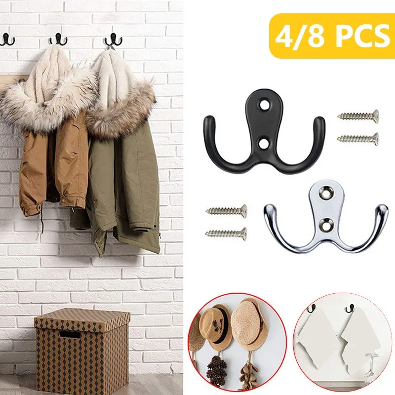 4/8 PCS Retro Coat Hook Zinc Alloy Double Hooks Wall Hanger Home Door Bathroom Keys Towels Storage Hardware with Screws