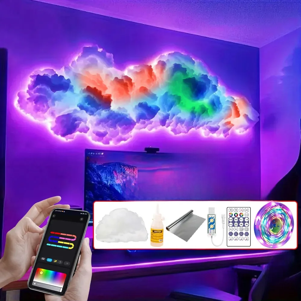 3D Cloud Lightning Light 7 types Kit Smart Cloud Light petite lumière Thundercloud 360 degrés application à distance sans fil pour la décoration intérieure