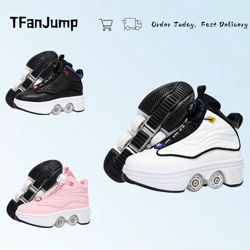 Deformation 4 Skate Wheels Teens Outdoor Street Parkour With Roller Skates Sneakers Beginner Women Men Roller Skating Shoes