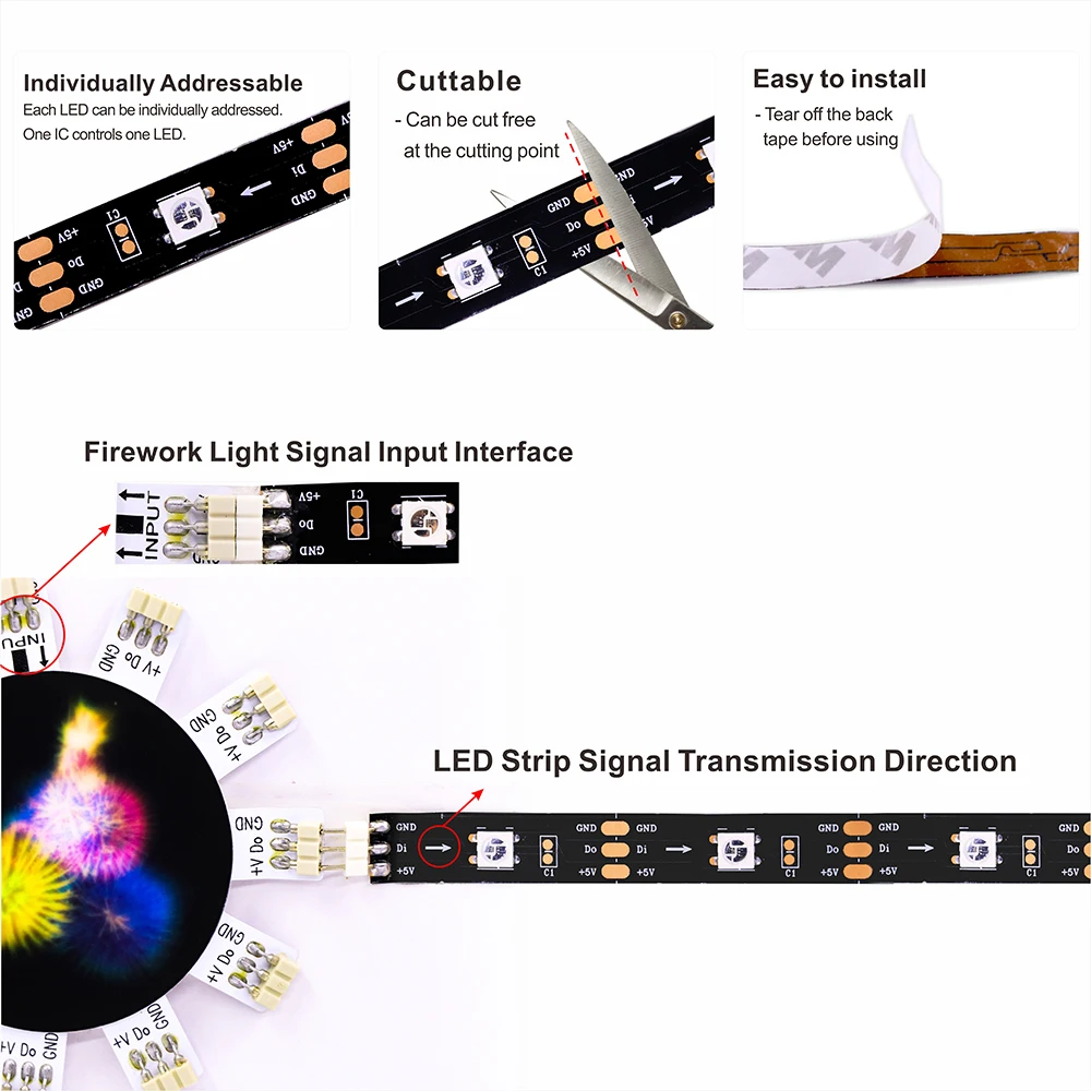WS2812B USB Firework Light Kit Individually Addressable Led Strip Module 28Key Remote Bluetooth App Music Control DC5V LED Light