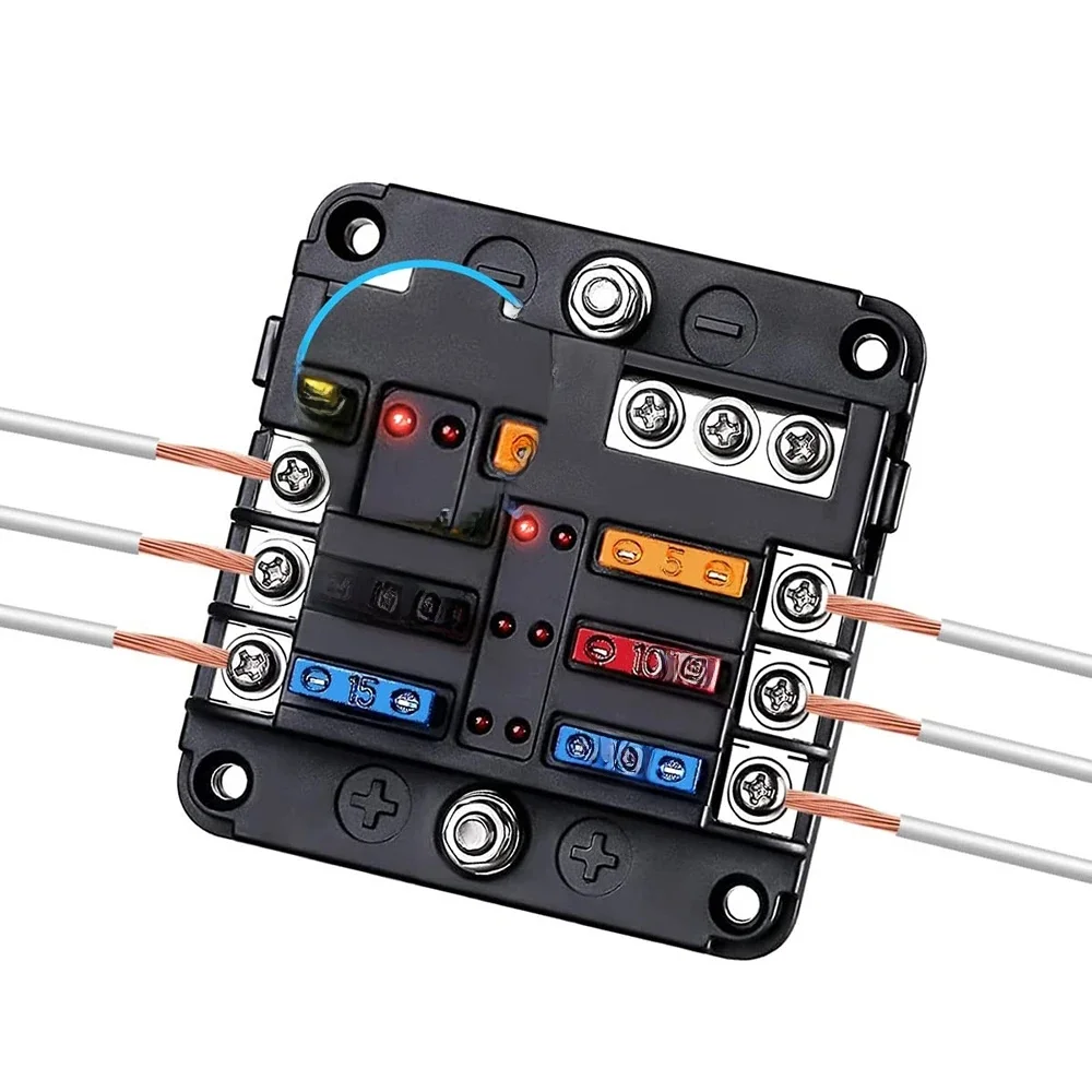 Bloc de fusibles 12V 6 voies avec indicateur LED, boîte à fusibles 12 volts ATO/ATC, panneau de fusibles marin étanche 24V pour voiture de bateau automobile