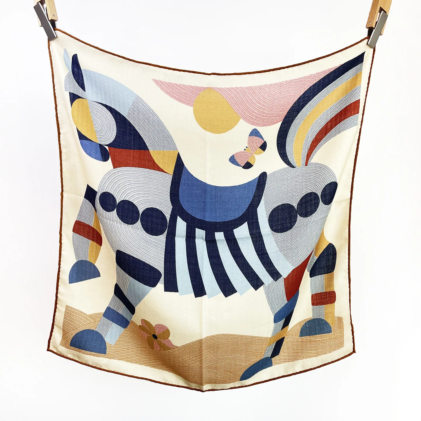 

Horse Print Small Neck Scarf 65CM Edges Rolled Shawls Silk Wool Blend Luxury Designers Scarves Winter Christmas Lover Gift