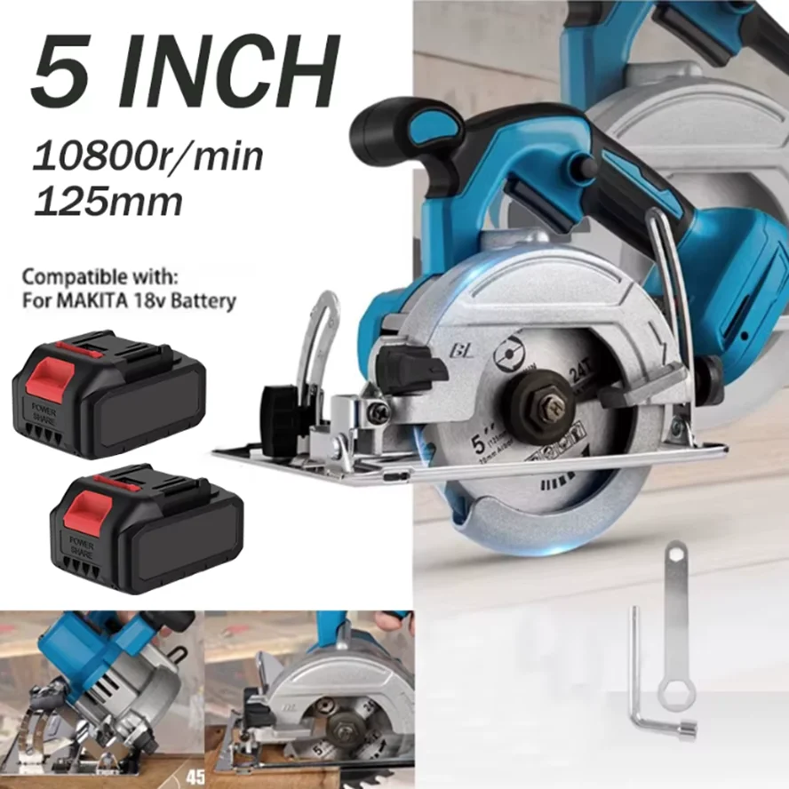 5 Zoll 125mm Klinge Bürstenlose Akku-Kreissäge Leichtes Wiederaufladbares Schneidwerkzeug für Heimrenovierung & Holzarbeiten