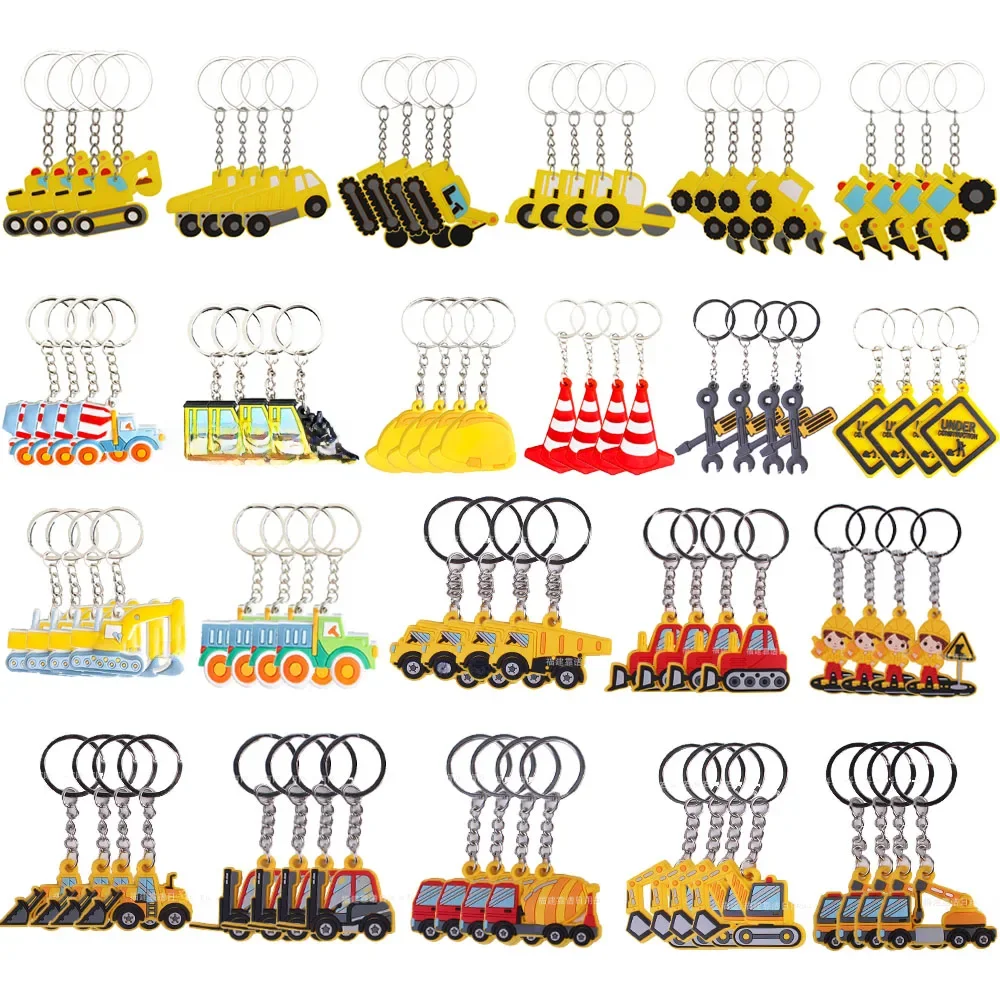 Porte-clés avec tracteur en ébène d'ingénierie pour fête d'anniversaire, accessoires de construction de camion, faveurs de fête, 24 pièces