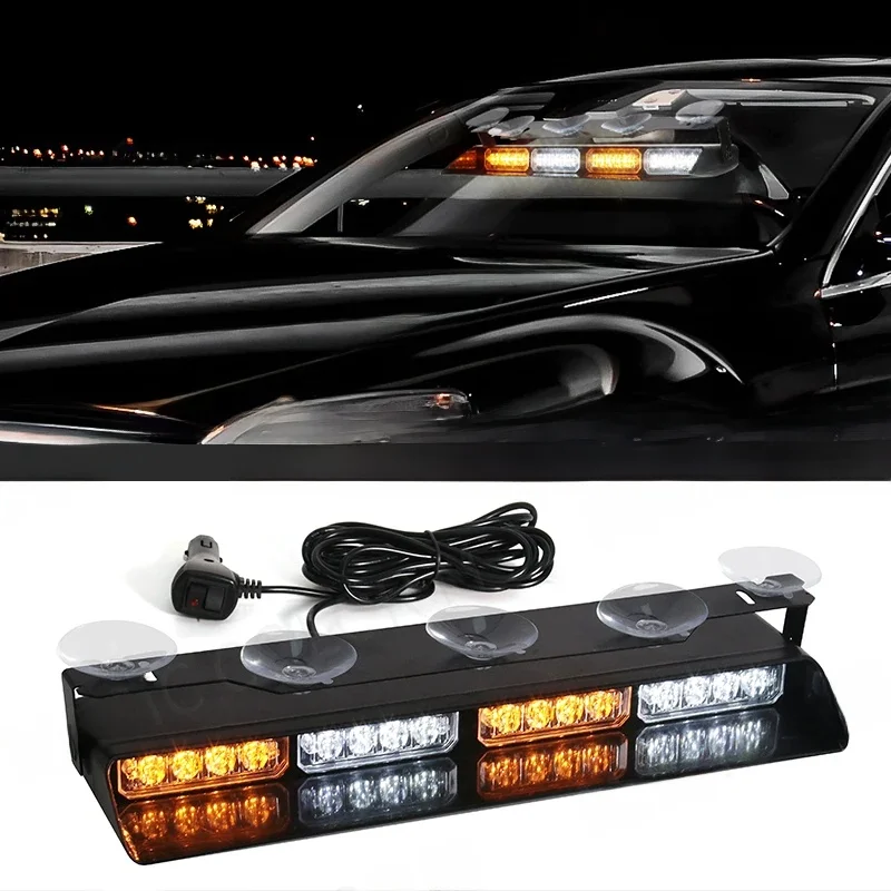 Lumière stroboscopique de voiture à 16 LED, Flash d'urgence, lampe d'avertissement, barre de pare-brise, rouge, bleu, ambre, blanc, étanche, assemblage d'éclairage automatique 12V