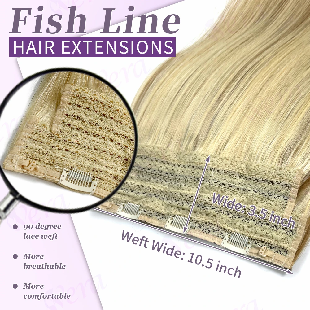 Invisible Wire Hair Extensions Human Hair P8/613 Highlight Blonde Fish Line Clip Ins Real Human Hair Transparent Line Clip Ins