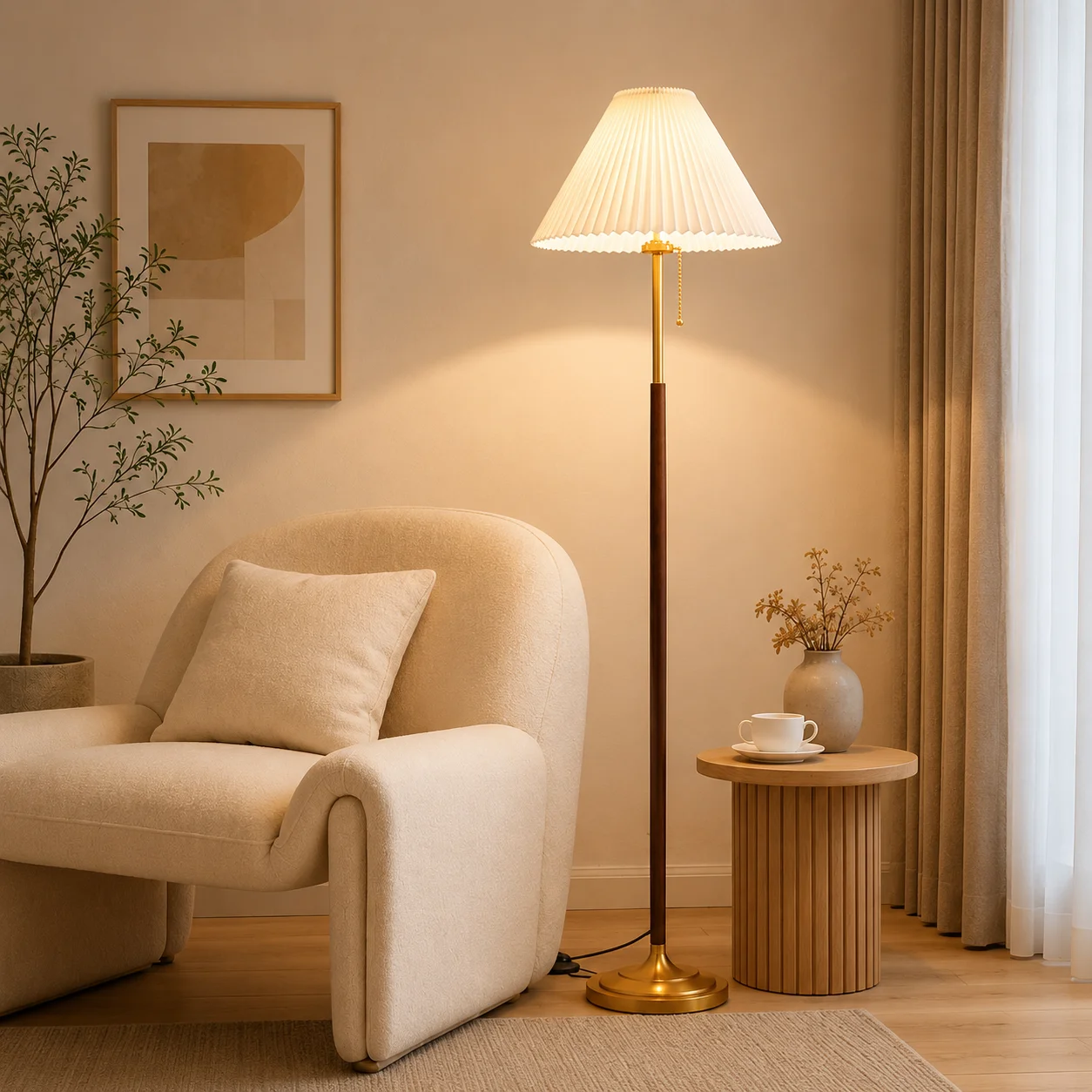 Lampada da Terra Moderna con Paralume in Tessuto Plissettato, E27, 3 Temperature di Colore, Interruttore a Pedale, Lampada Laterale per Divano, per Soggiorno, Camera da Letto, Ufficio, Angolo Lettura