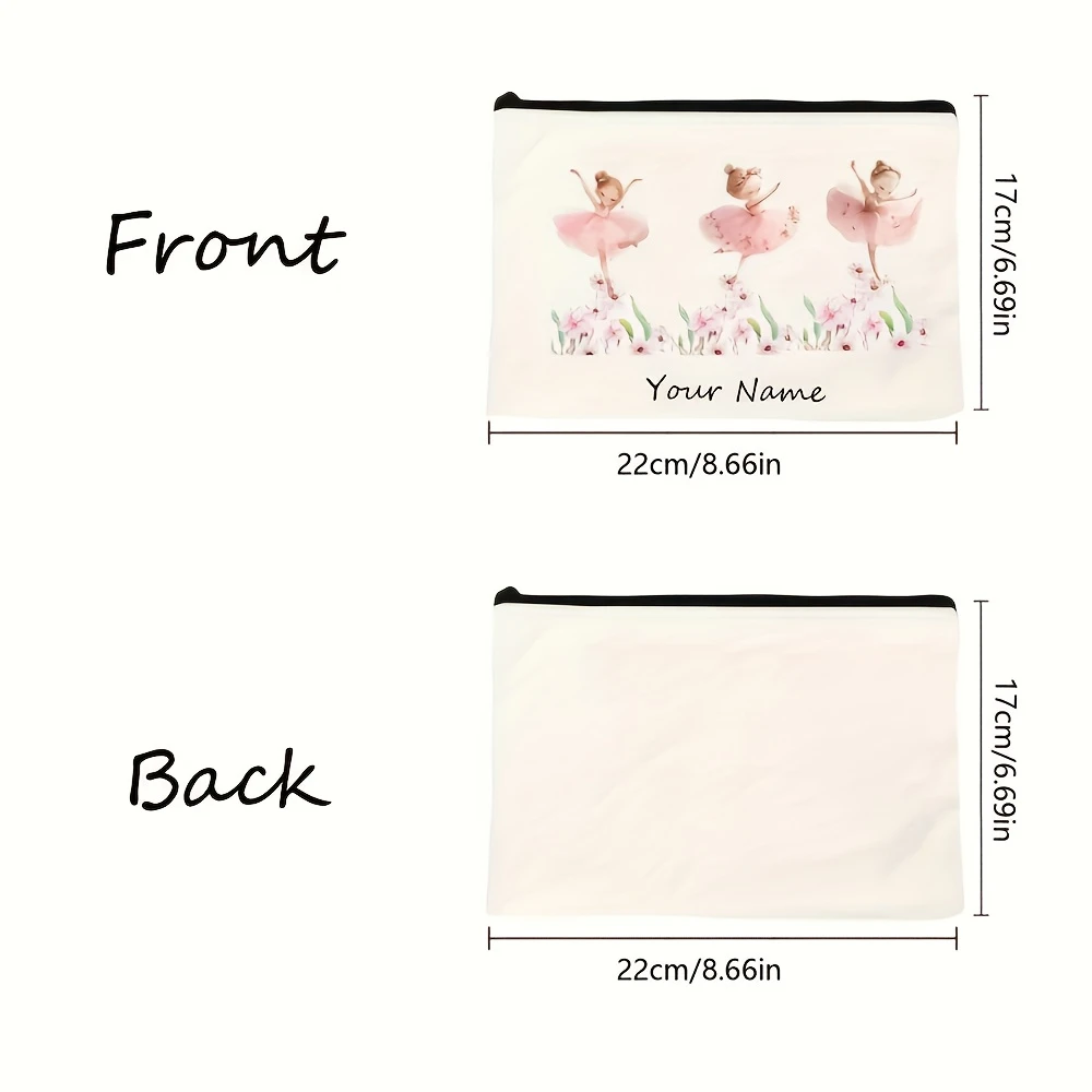 Personalized Cute Cartoon Ballet Girl Pink Floral Cosmetic Bag Custom Name Large Foldable Light Travel Daily Party Handbag