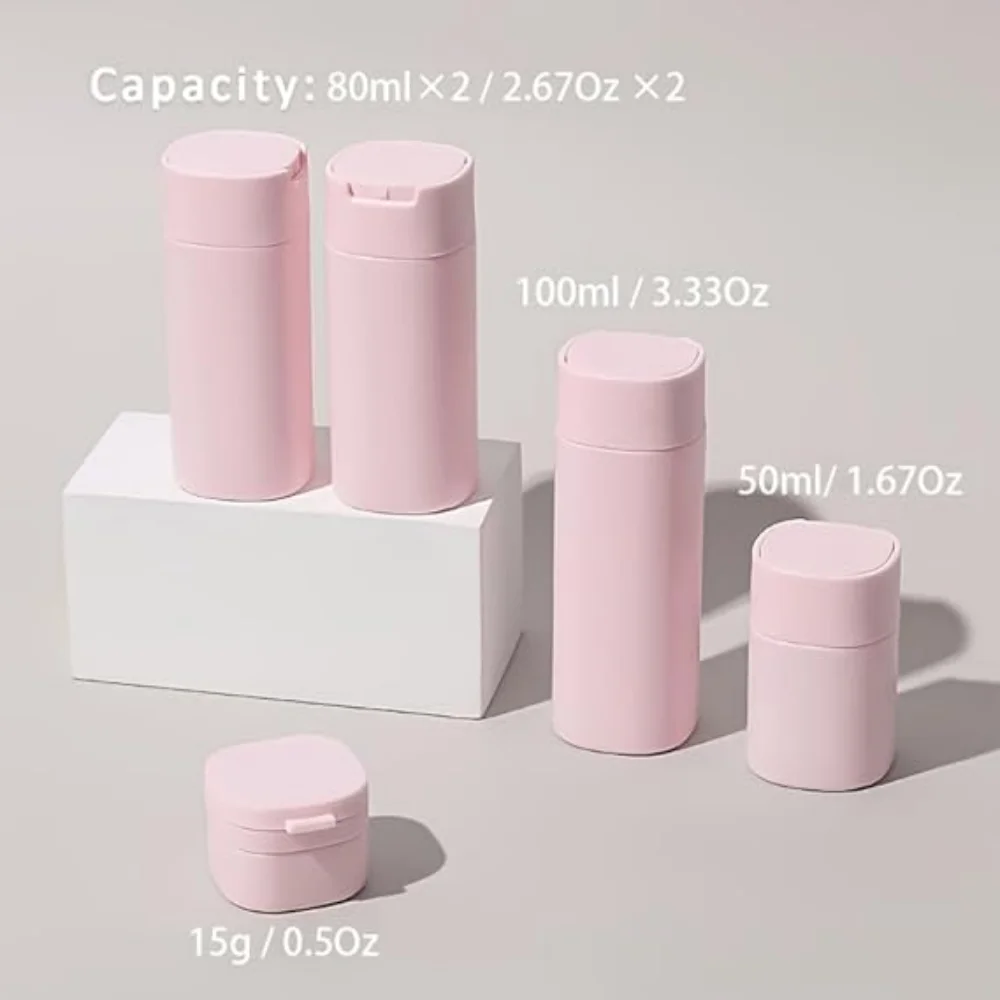 Juego de botellas dispensadoras de crema de viaje, 5 uds., botellas de viaje, juego de contenedores de artículos de toca
