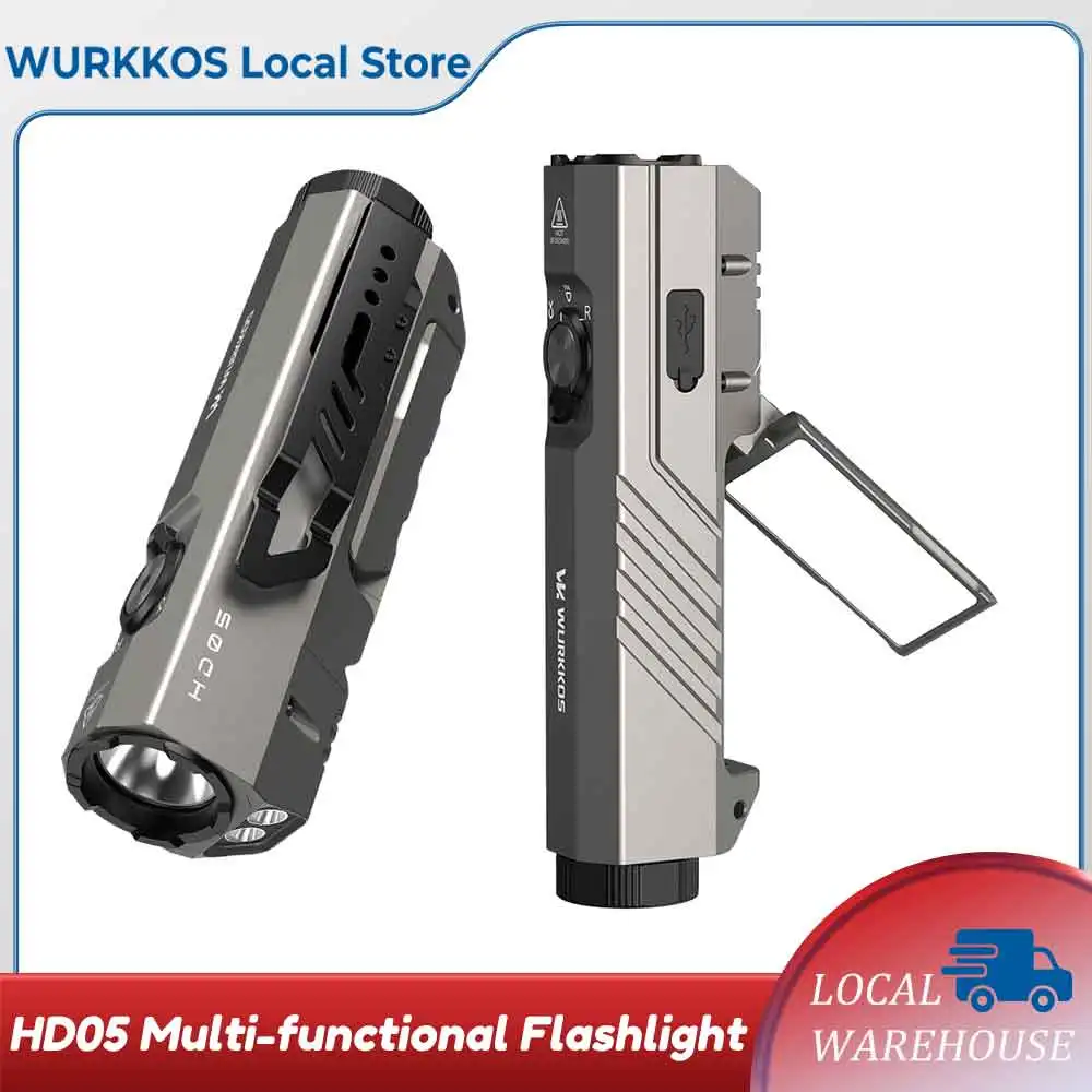 Wurkkos HD05 EDC-Taschenlampe, superhell, 3100 lm, multifunktionale LED mit klappbarem, drehbarem Seitenlicht, UV- und Rotlichtfunktionen, magnetisches Design, Jagd- und Wanderscheinwerfer