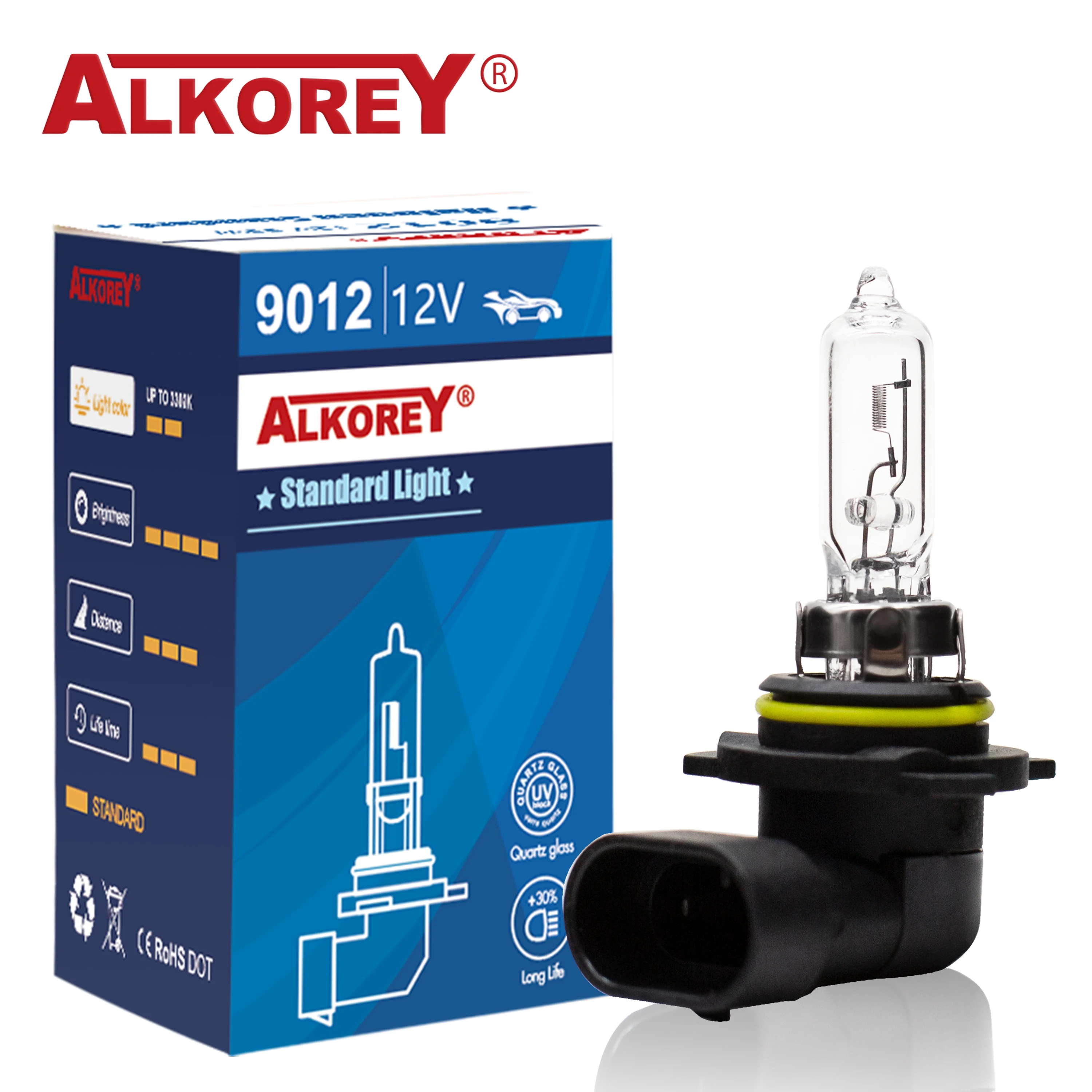 Alkorey-9012 Hir2 12V 55W Clear Auto Sauna Light Bulbs, Warm White 3350K Long Life Car Fog Lights, Driving Lamp, Halogen Lamps, 2PCs