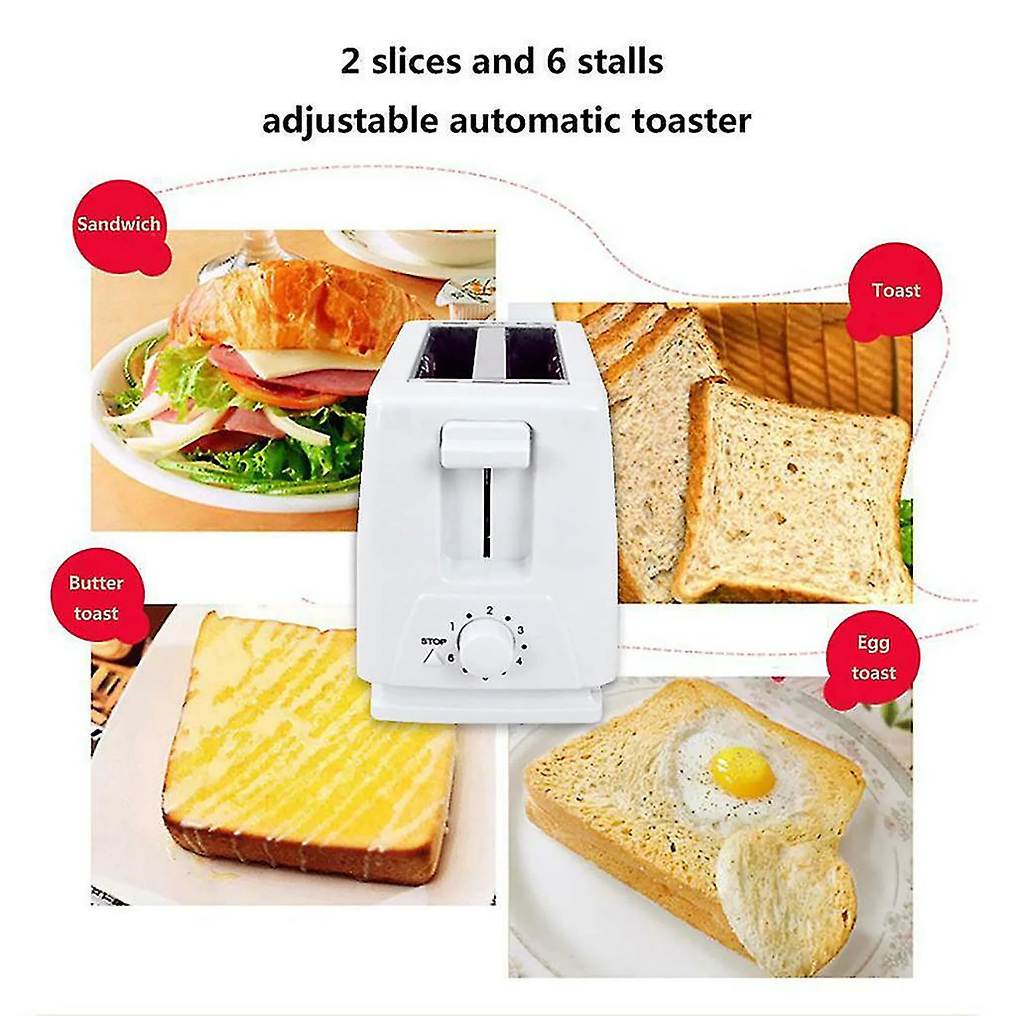 Bread Toaster for 4 Slices Loaves Wide Slots Grill Controller Non-slip Legs 1300 Watts