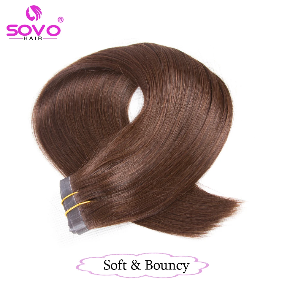 SOVO ตรงคลิปในส่วนขยายของผมมนุษย์ 7pcs 120g ไม่มีรอยต่อที่มองไม่เห็น PU คลิปใน Human Hair EXTENSION Remy ผมสี