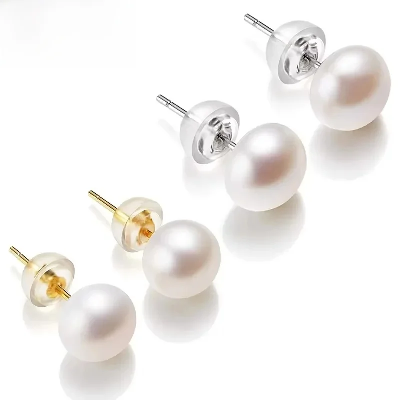 100% Natuurlijke Zoetwaterparel Stud Oorbellen Echte 925 Sterling Zilveren Oorbel Gekweekte Witte Parel Voor Vrouwen Oorbel Sieraden - afbeelding 2