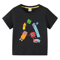 Digital Block Cartoon Printed T-shirt For Children's Summer Short Sleeved Girl Top Baby Boy 100 Cotton O-Neck Tee Shirts Top