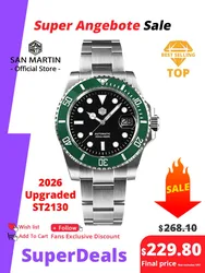 San Martin New 40mm Water Ghost Diver Watch Men Luxury ST 2130 Automatic Mechanical Watch Sapphire Waterproof 200m SN0017