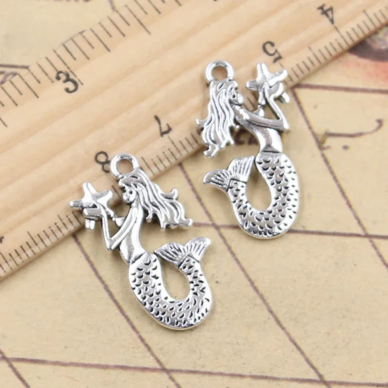 10 sztuk Charms syrenka z gwiazdą 28x17mm tybetańskie srebrne wisiorki antyczna biżuteria wykonanie ręcznie robionego rękodzieła — zdjęcie 2