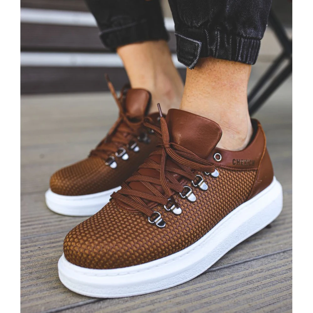 

FOH Store Sneakers for Men Women TAN Artificial Leather 2023 Spring Autumn Casual Lace Up Fashion Shoes High Base Sport Comfortable Light Vulcanized Daily Original Canvas Odorless Orthopedic Suits Office Wedding 021