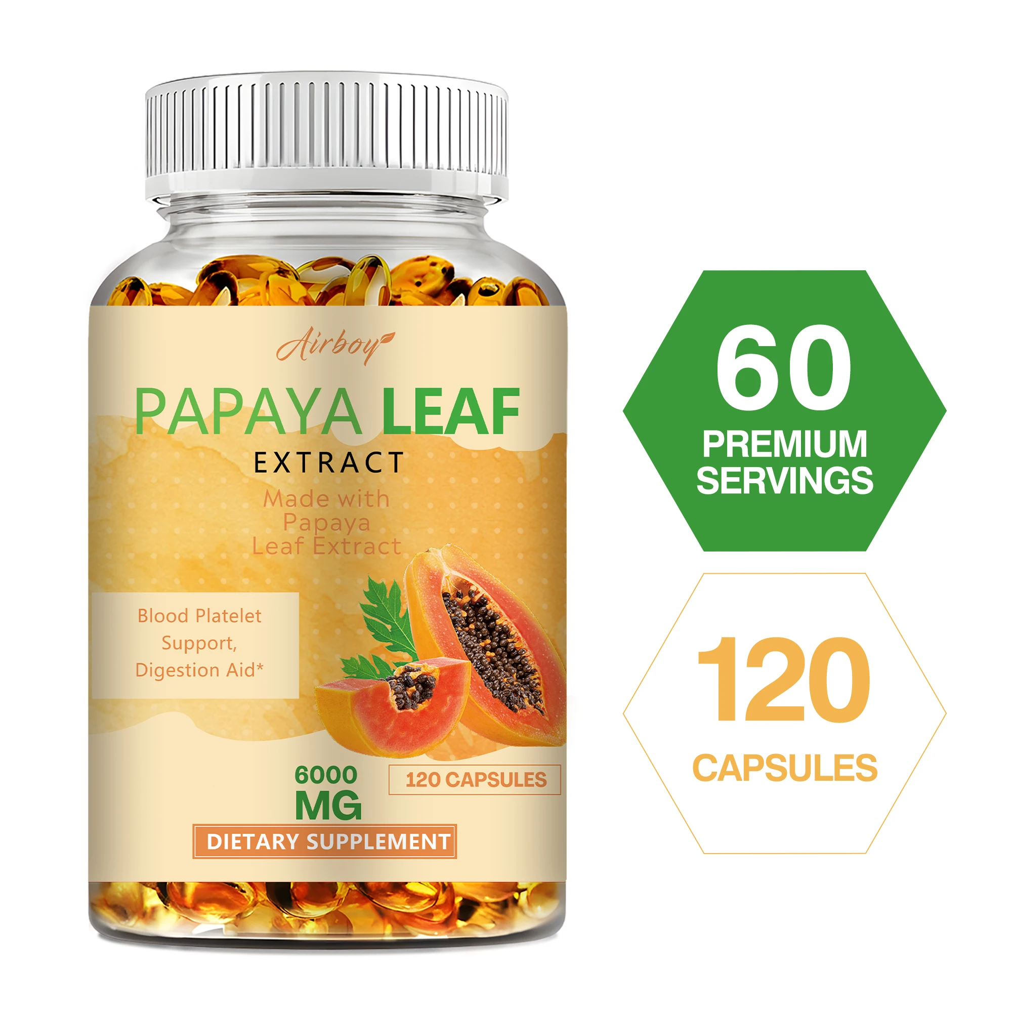 Papaya Leaf Extract - Platelet, Bone Marrow and Spleen Support, Digestive and Immune Health - 120 Capsules