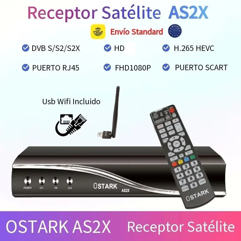 Offer Ostark satellite receiver AS2X DVB s2 s2x RJ45 Full HD by SCART, USB WIFI, STALKER, ETHERNET port Shipping from Spain