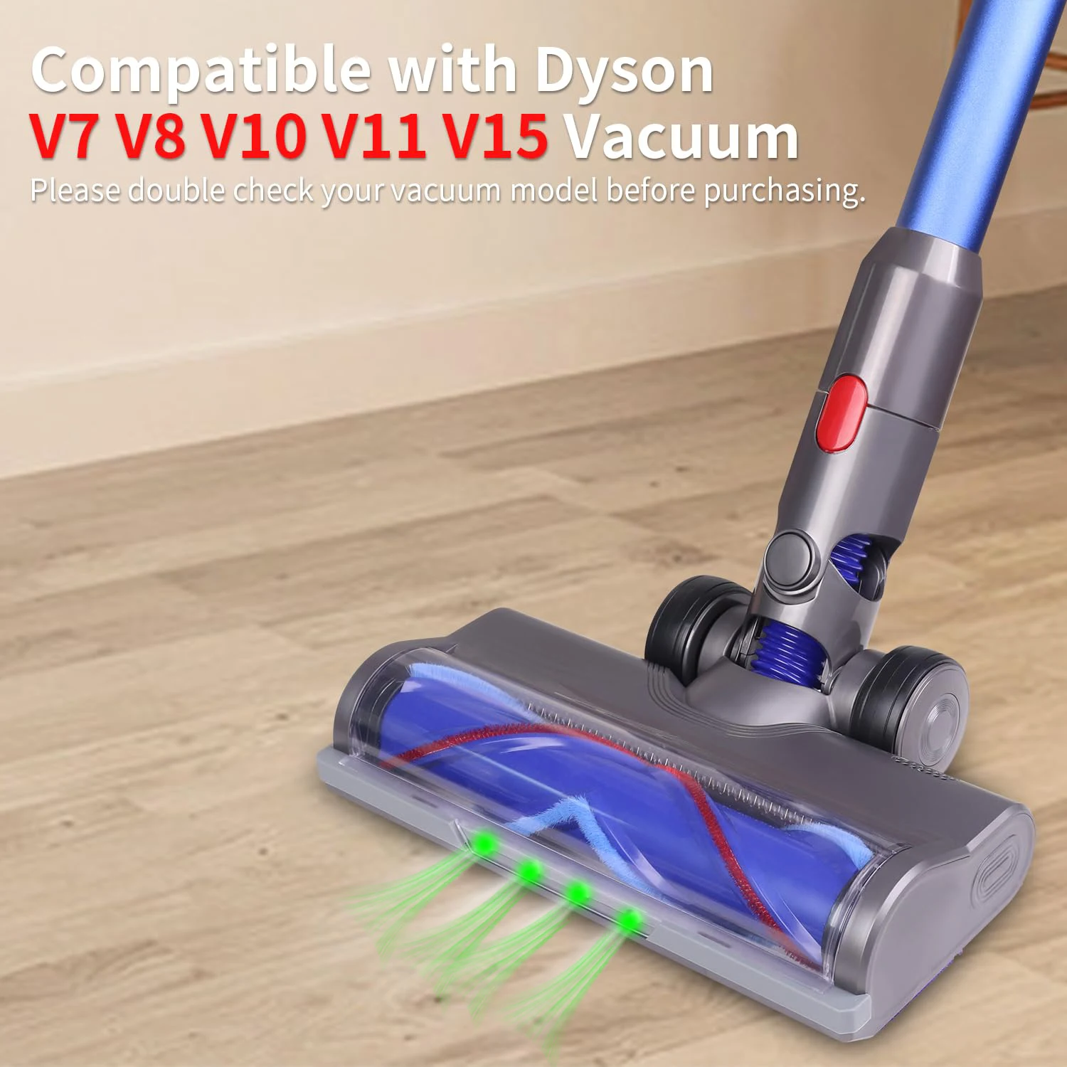 Tête d'aspirateur pour Dyson V7 V8 V10 V11 V15, avec phare LED vert et brosse à rouleau, pièces de rechange