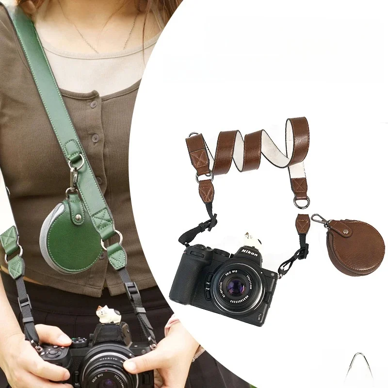 Pasek do aparatu Pasek na ramię na szyję Poręczny do lustrzanki bezlusterkowej Retro Skórzany Sony Fuji Canon Pentax Nikon Uniwersalna torba do przechowywania — zdjęcie 2