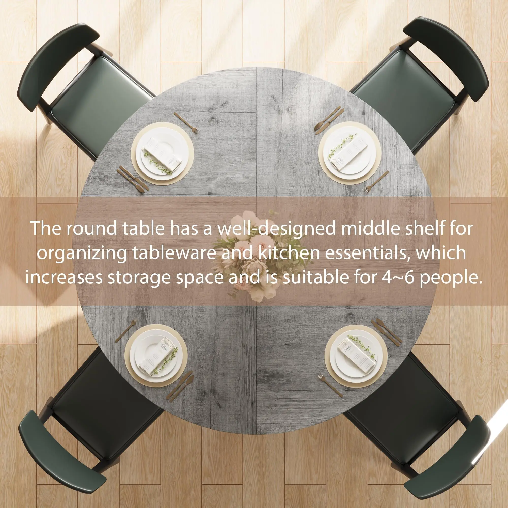 Tavolo da pranzo rotondo per 4-6 persone, tavolo da cucina lungo 120 cm con vano contenitore, tavolo da pranzo in legno con gambe robuste, ideale per cucina, sala da pranzo o appartamento, colore